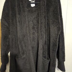 Black Hippie Rose Faux Fur Cardigan and Sweatpants Set